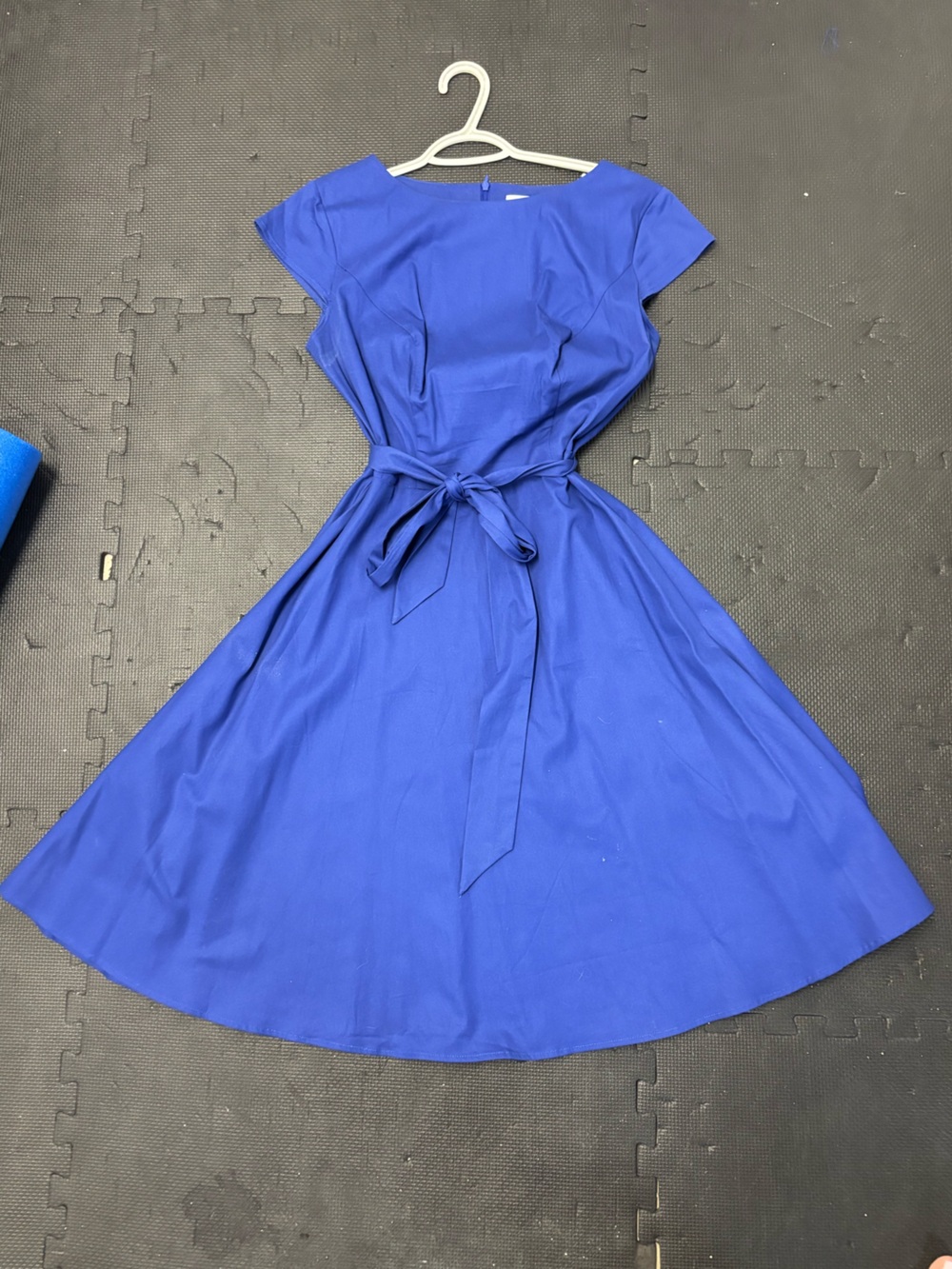 Classic Cobalt Midi Fit-and-Flare Dress with Waist Tie